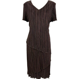 Dressbarn Dress Barn Crinkle Dark Brown Midi V-Neck Short Sleeve NWT sz 14